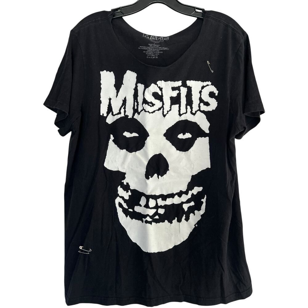 Misfits Fiend Skull Distressed Black T-Shirt Safety Pins Men’s Large